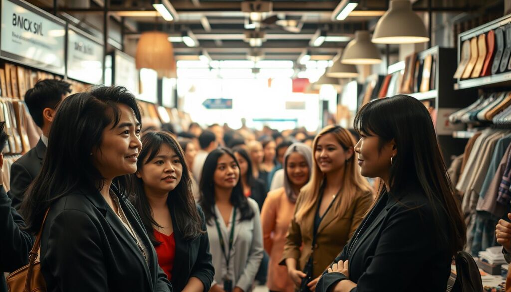 A bustling marketplace filled with skilled therapists, their faces reflecting the diverse clientele they serve. In the foreground, a group of young Japanese-looking professionals converse animatedly, their postures conveying a sense of expertise and confidence. The middle ground reveals a spectrum of therapists, each emanating a unique aura of calm and healing. In the background, the scene is bathed in a warm, natural light, suggesting the growing demand and promising future of the therapy industry. The overall atmosphere exudes a harmonious blend of professionalism, empathy, and the promise of personal growth.