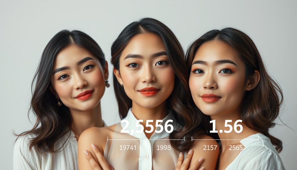 A meticulously composed photograph showcasing the financial landscape of makeup artists in Japan. Set against a clean, minimalist backdrop, the image features a group of three diverse models, each with a distinct and youthful Japanese appearance, their expressions conveying a sense of professionalism and expertise. The lighting is soft and diffused, accentuating the models' features and creating a warm, inviting atmosphere. The composition is balanced, with the models arranged in a visually striking manner, drawing the viewer's attention to the core subject matter - the data and statistics representing the average annual earnings of makeup artists in the region.