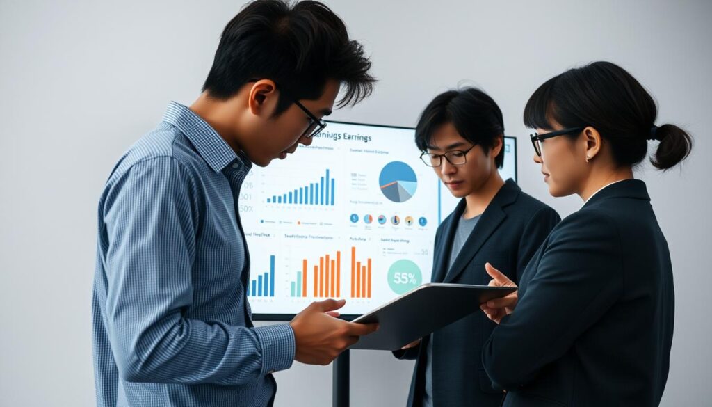 A sophisticated network engineer's annual earnings analysis, showcasing a meticulously crafted infographic. Set against a clean, minimalist backdrop, the scene depicts a team of young, Japanese-looking professionals examining detailed charts and graphs on a large, sleek display. Soft, directional lighting casts an air of analytical focus, while the overall composition conveys a sense of data-driven insights and financial transparency. The infographic itself is rendered with precise, high-fidelity details, providing a visually compelling snapshot of the network engineer's remuneration landscape.