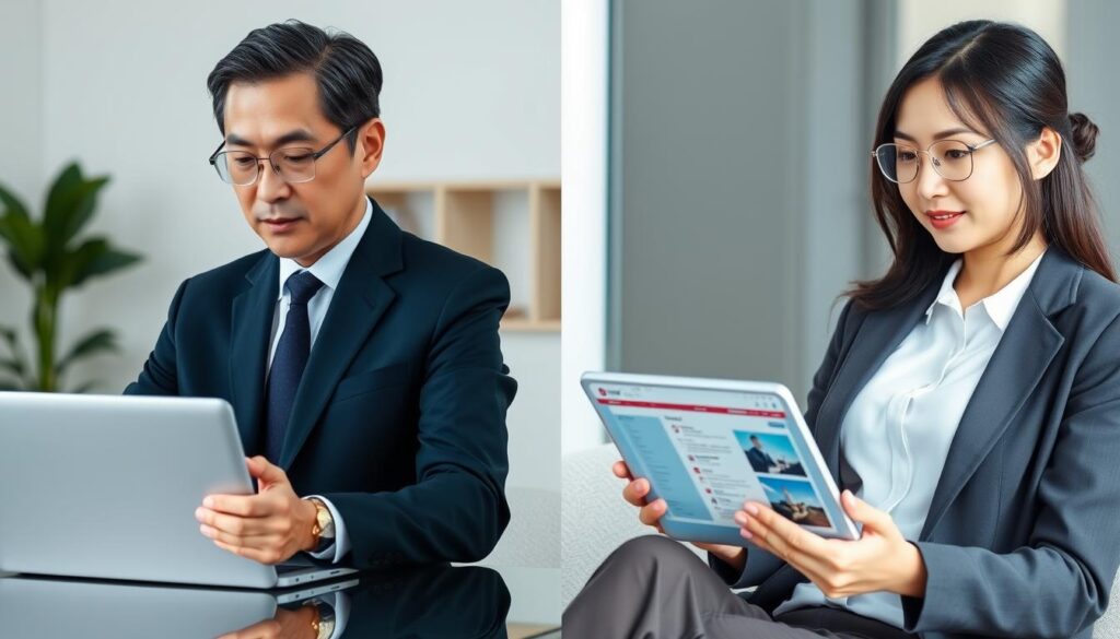 40代男性と女性の転職活動の様子 40代男性と女性の転職活動の様子