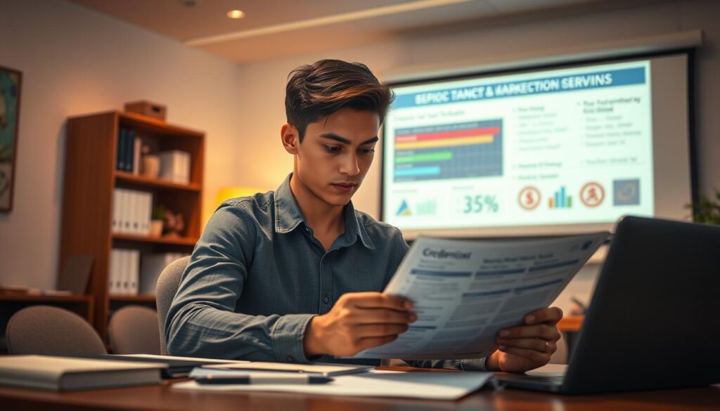 A serene office setting, illuminated by warm, diffused lighting. In the foreground, a young, focused professional sits at a desk, intently studying various credentials and certifications. Their expression reflects a sense of determination and purpose. In the middle ground, a projection screen displays relevant job market data, highlighting the value of specific qualifications. The background features a bookshelf and subtle décor, creating a sense of intellectual engagement. The overall atmosphere conveys a thoughtful, career-oriented ambiance, emphasizing the importance of strategic credential acquisition for career advancement.