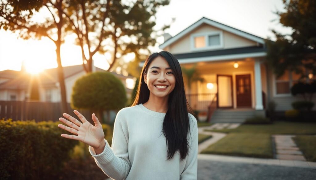 A tranquil suburban neighborhood, bathed in the warm glow of the setting sun. In the foreground, a young Japanese couple stands together, their faces alight with joy and contentment. The woman, with her sleek black hair and elegant features, gestures animatedly as she shares her story, while the man, his expression one of proud accomplishment, nods in agreement. In the middle ground, a well-manicured garden and a cozy, modern home provide the backdrop, conveying a sense of harmony and fulfillment. The scene is captured with a crisp, cinematic quality, the lighting and composition lending an air of authenticity and emotional resonance, perfectly encapsulating the "Uターン・Iターン転職の成功事例" narrative.