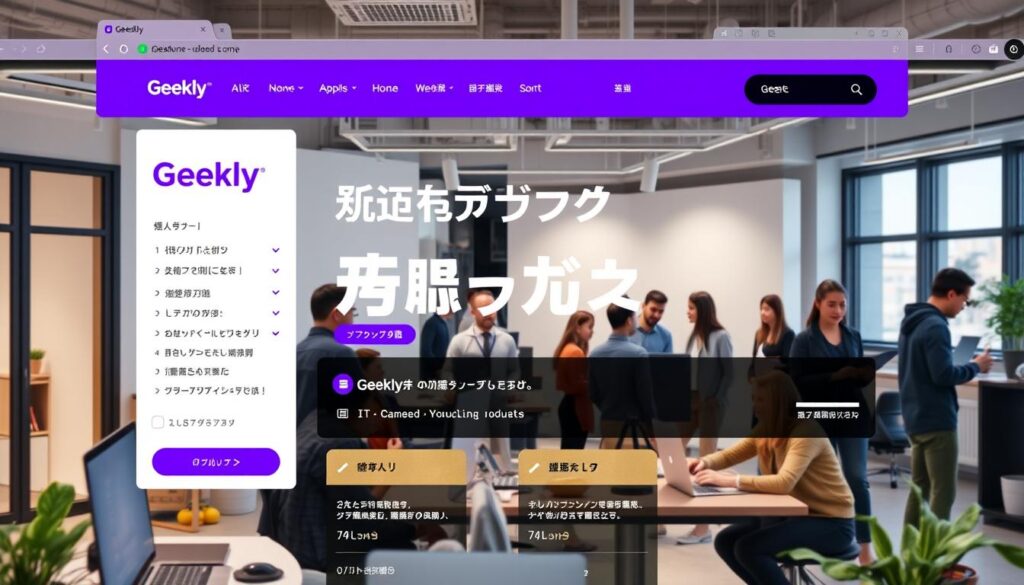 Geekly(ギークリー)のウェブサイト画面とサービス内容を示す画像 Geekly(ギークリー)のウェブサイト画面とサービス内容を示す画像
