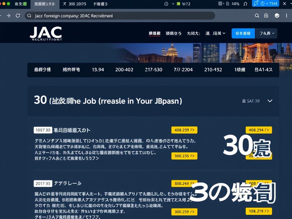 JACリクルートメントのサービス画面と30代向けグローバル求人の例 JACリクルートメントのサービス画面と30代向けグローバル求人の例