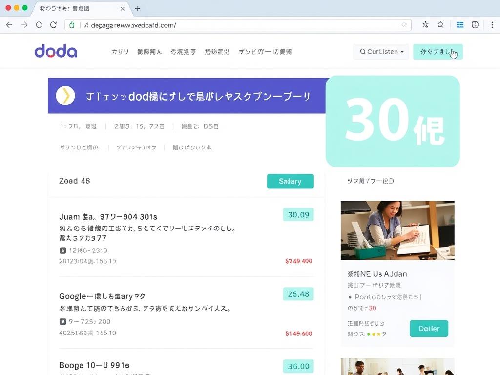 dodaのサービス画面と30代向け求人の例 dodaのサービス画面と30代向け求人の例
