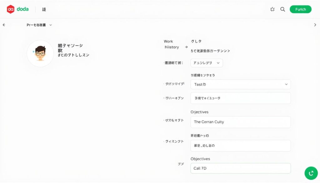 dodaのプロフィール入力画面
