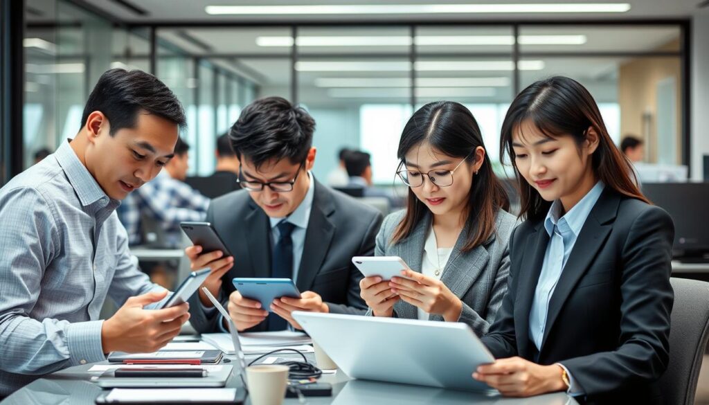 さまざまな職種の人々が転職サイトを利用している様子