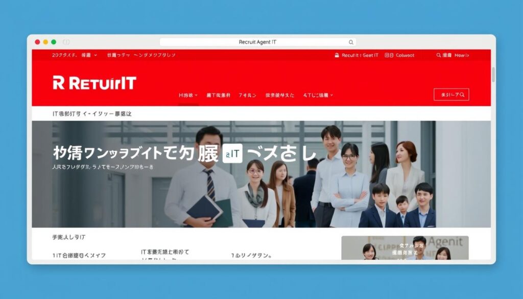 リクルートエージェントITのウェブサイト画面とサービス内容を示す画像 リクルートエージェントITのウェブサイト画面とサービス内容を示す画像
