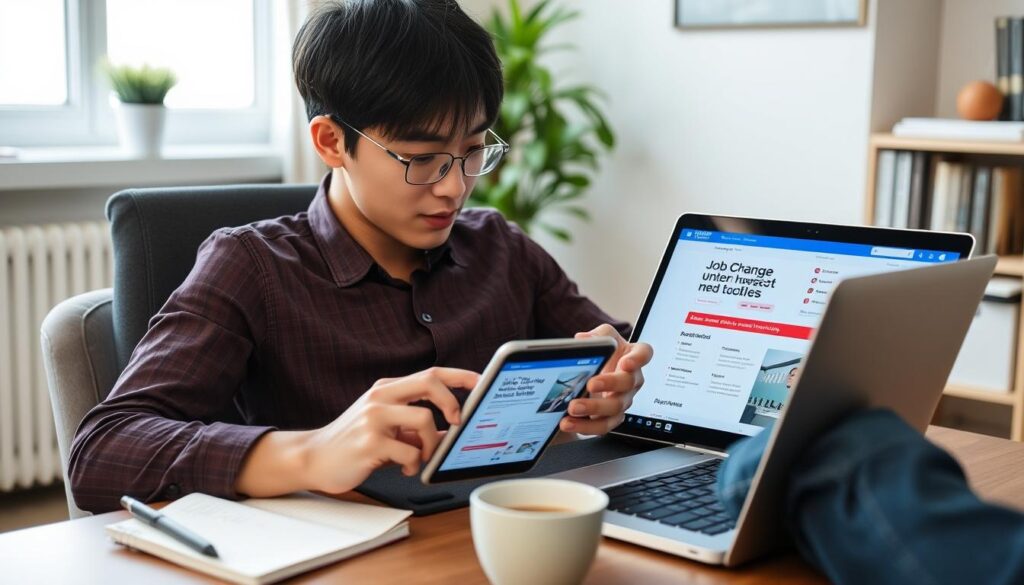 様々な種類の転職サイトを比較検討している20代の求職者