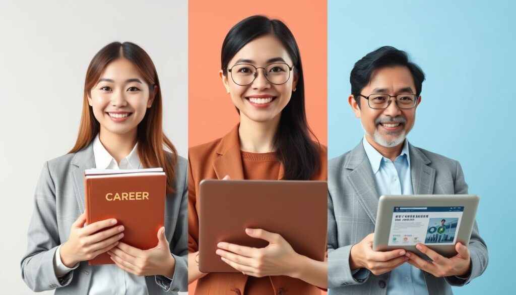 異なる年代の転職者がそれぞれの転職リソースを活用している様子