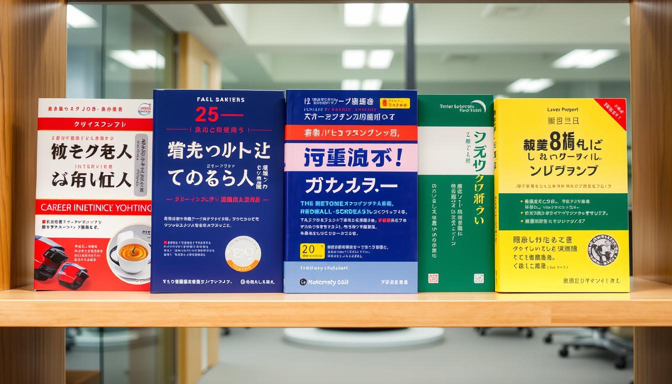 転職に役立つ本が並べられた本棚の画像